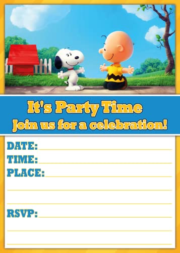 Set of 20 Snoopy Birthday Invitation Cards & Envelopes