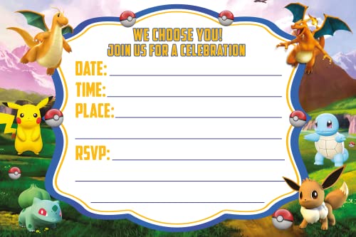 Set of 40 Pokemon Birthday Invitation Cards