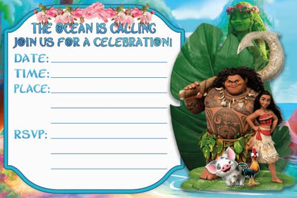 Set of 30 Moana Birthday Invitation Cards & Envelopes