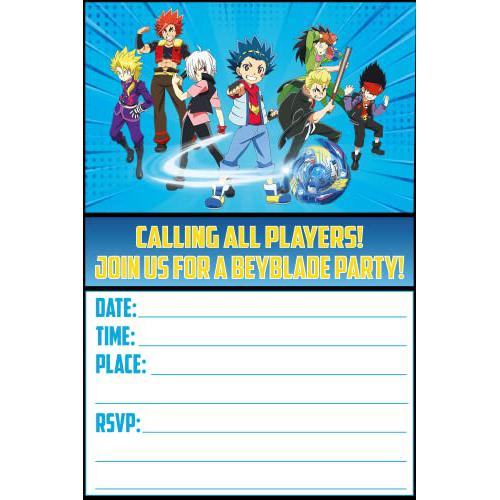 Set of 20 Beyblade Birthday Invitation Cards & Envelopes