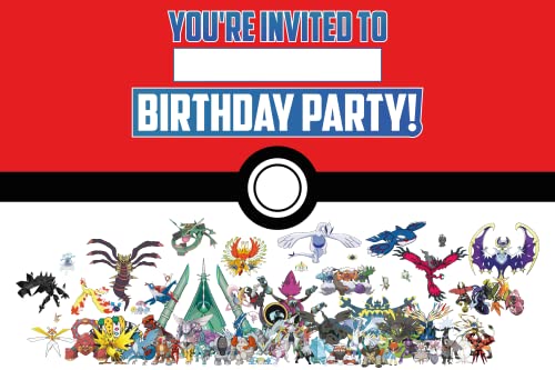 Set of 30 Pokemon Birthday Invitation Cards & Envelopes