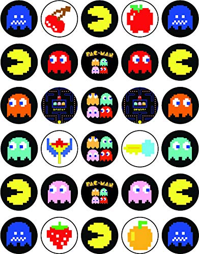 30x Wafer Paper Pacman Edible Cupcake Topper