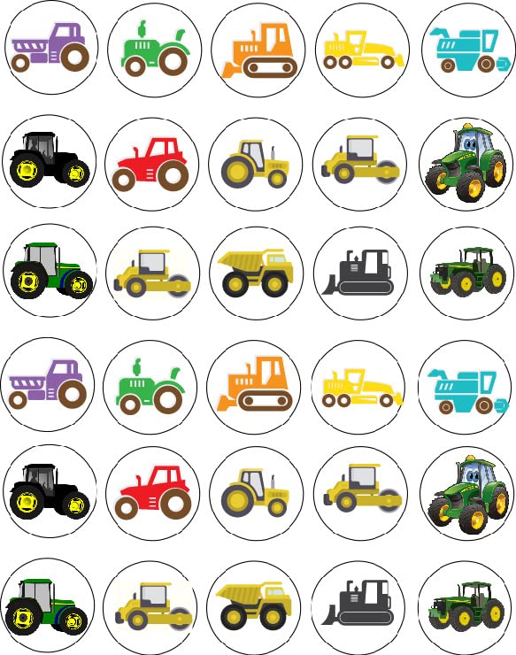 30x Wafer Paper Tractor Edible Cupcake Topper