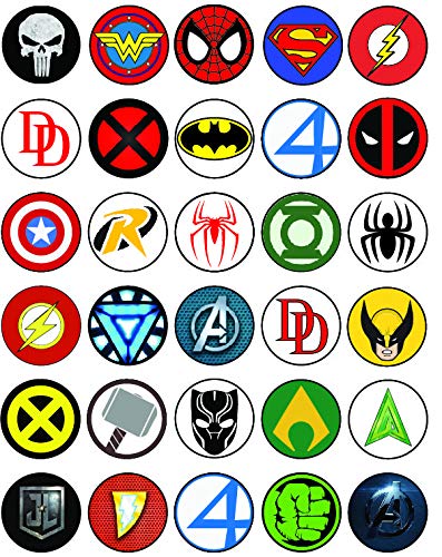 30x Wafer Paper Super Hero Edible Cupcake Topper