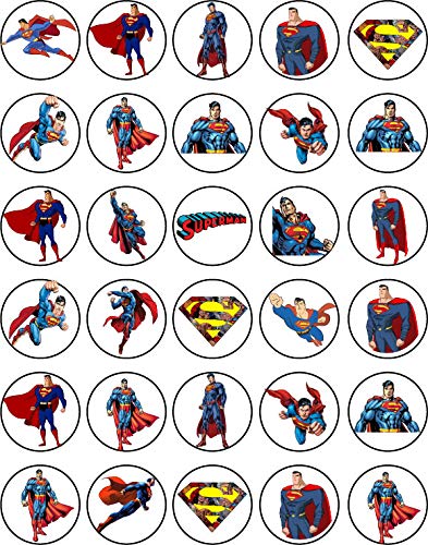 30x Wafer Paper Super Man Edible Cupcake Topper