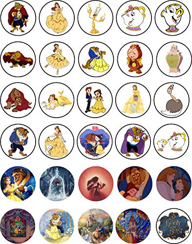 30x Wafer Paper Beauty And The Beast Edible Cupcake Topper