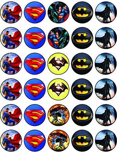 30x Wafer Paper Batmanvs superman Edible Cupcake Topper