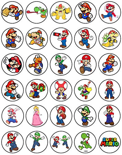 30x Wafer Paper Super Mario Edible Cupcake Topper