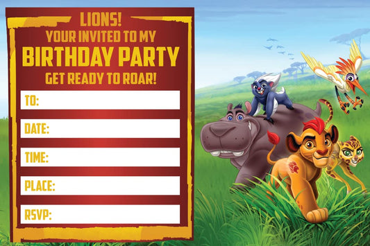 Set of 20 Lion Guard Birthday Invitation Cards & Envelopes