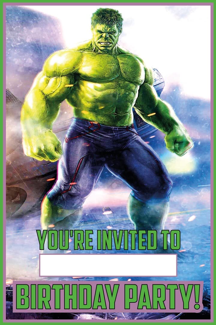 Set of 20 Hulk Birthday Invitation Cards & Envelopes