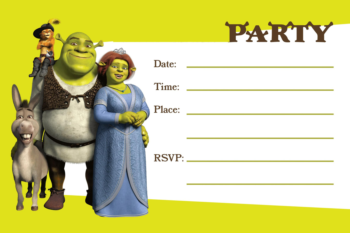 Set of 20 Shrek Birthday Invitation Cards & Envelopes