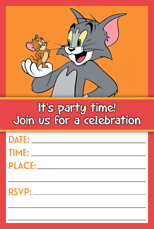 Set of 20 Tom and Jerry Birthday Invitation Cards & Envelopes