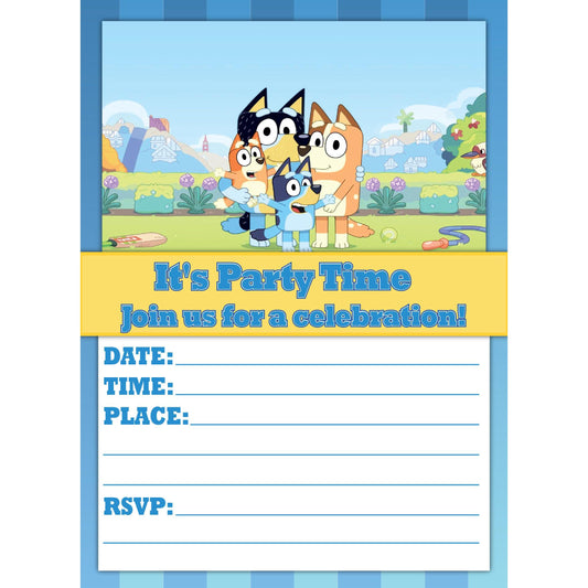 Set of 20 Bluey Birthday Invitation Cards & Envelopes