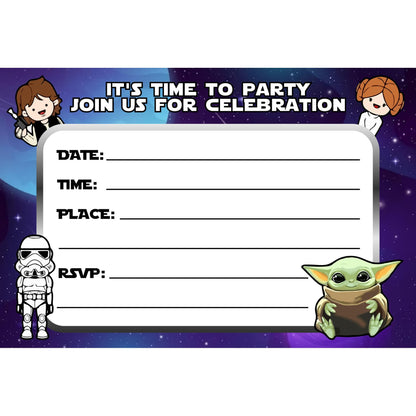 Set of 20 Star Wars Yoda Birthday Invitation Cards & Envelopes