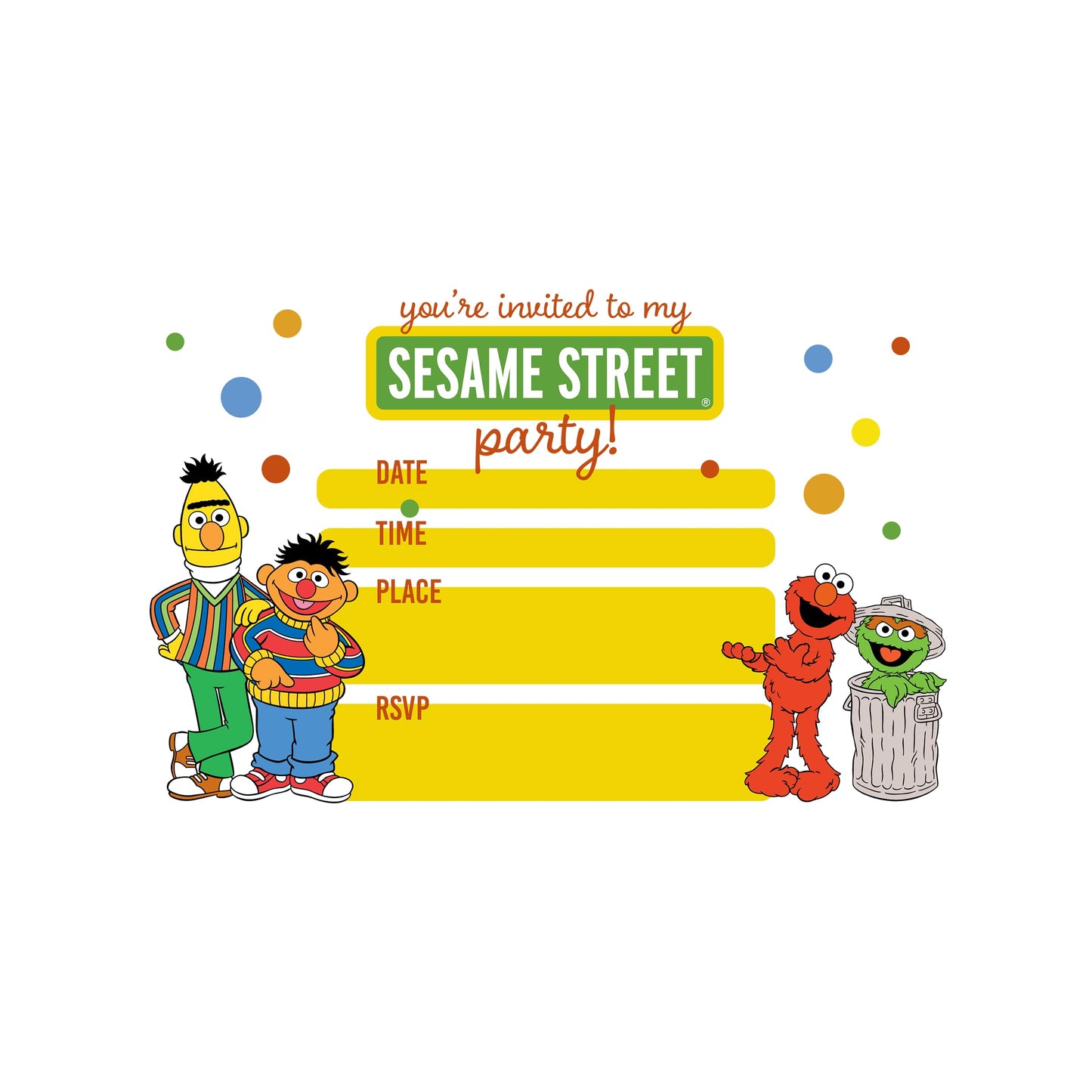 Set of 20 sesame street Birthday Invitation Cards & Envelopes