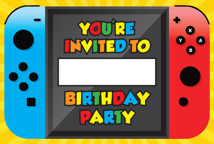 Set of 20 Nintendo Birthday Invitation Cards & Envelopes