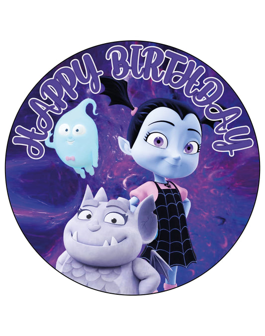 7.5 Inch Vampirina Cake Topper – Round Edible Birthday Cake Decorations, Happy Birthday Cake