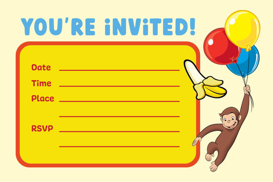 Set of 20 Curious george Birthday Invitation Cards & Envelopes