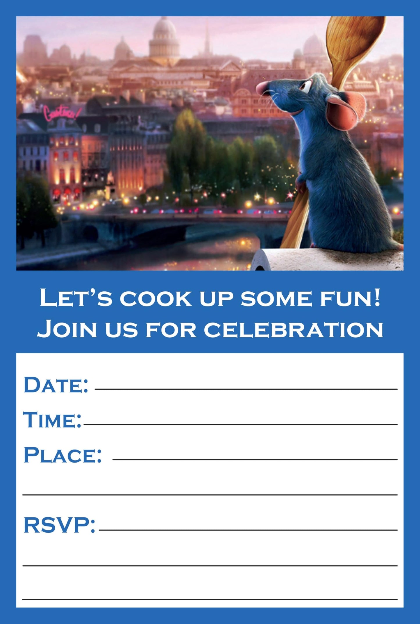 Set of 20 Ratatouille Birthday Invitation Cards & Envelopes