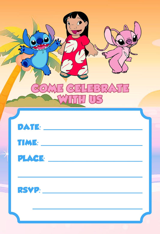 Set of 20 Lilo And Stich Birthday Invitation Cards & Envelopes