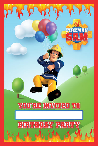 Set of 20 Fireman Sam Birthday Invitation Cards & Envelopes