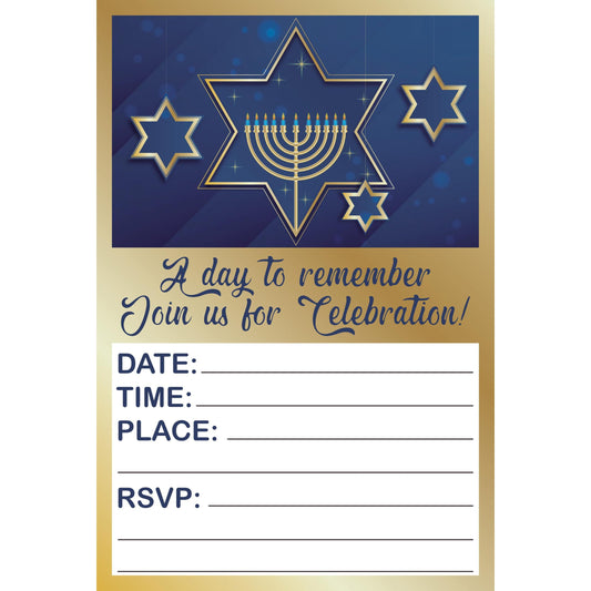 Set of 20 Bar Mitzvah Birthday Invitation Cards & Envelopes