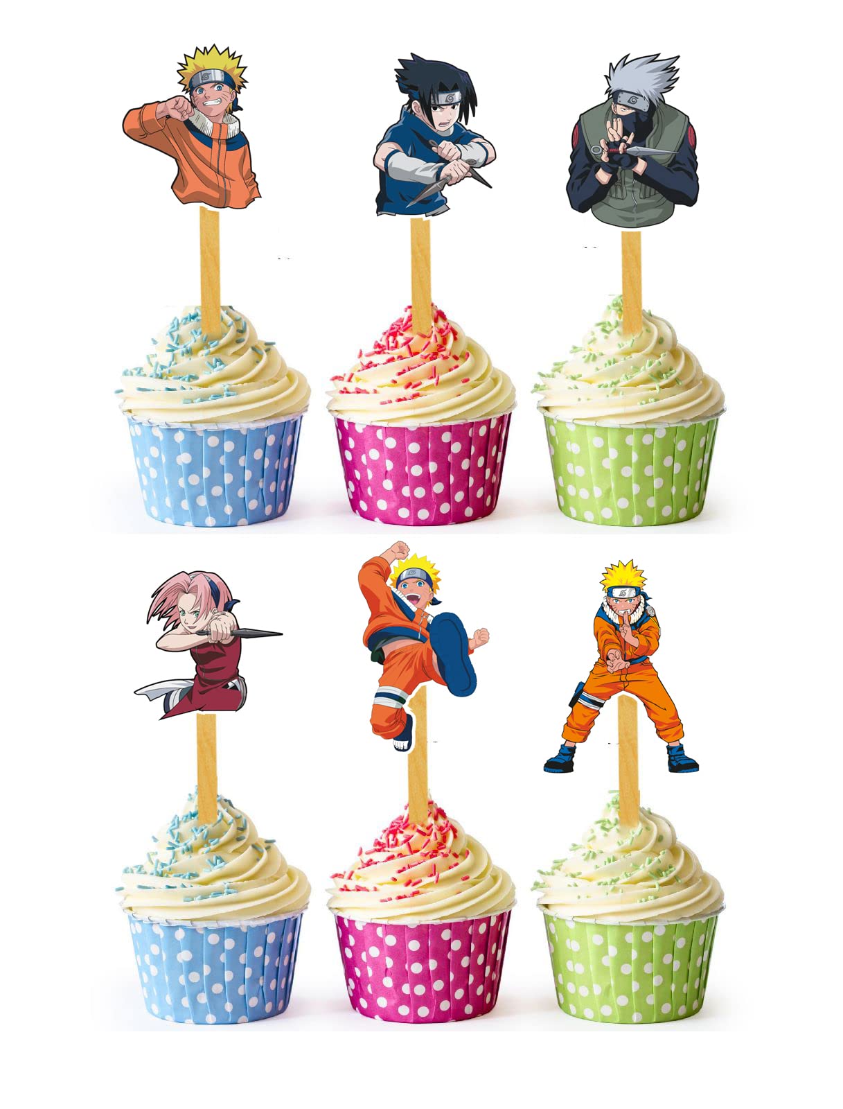 24x Anime Ninja Fight Cupcake Toppers – Strong Picks Happy Birthday Décor, Cupcake Decorations for Kids Birthdays