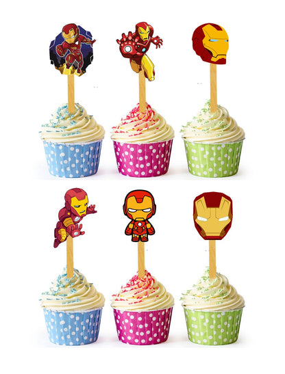 24x Metal Hero Cupcake Toppers – Strong Picks Happy Birthday Décor, Cupcake Decorations for Kids' Birthdays