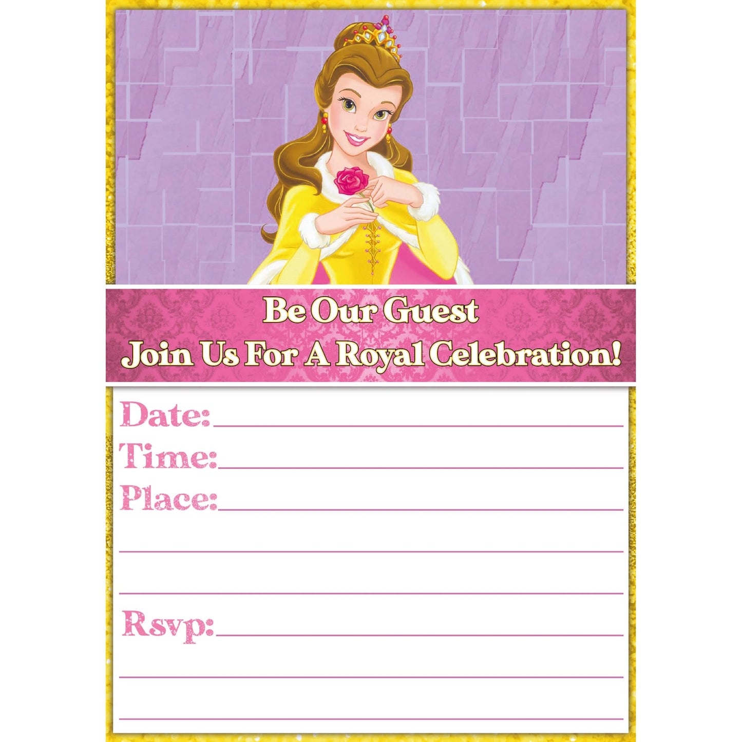 Set of 20 Princess Bell Birthday Invitation Cards & Envelopes