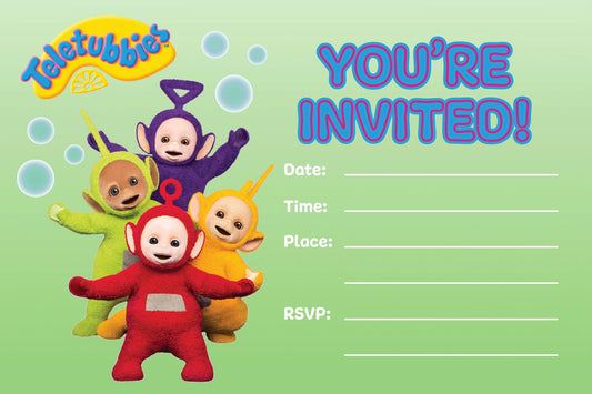 Set of 20 teletubbies Birthday Invitation Cards & Envelopes