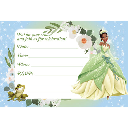 Set of 20 Tiana Princess Birthday Invitation Cards & Envelopes