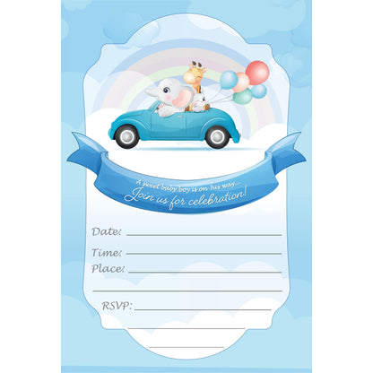 Set of 20 Baby Shower Boy Birthday Invitation Cards & Envelopes