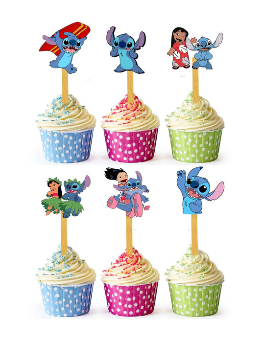 24x Lilo Kids Fun Cupcake Toppers – Strong Picks Happy Birthday Décor, Cupcake Decorations for Kids' Birthdays