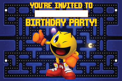 Set of 20 Pacman Birthday Invitation Cards & Envelopes