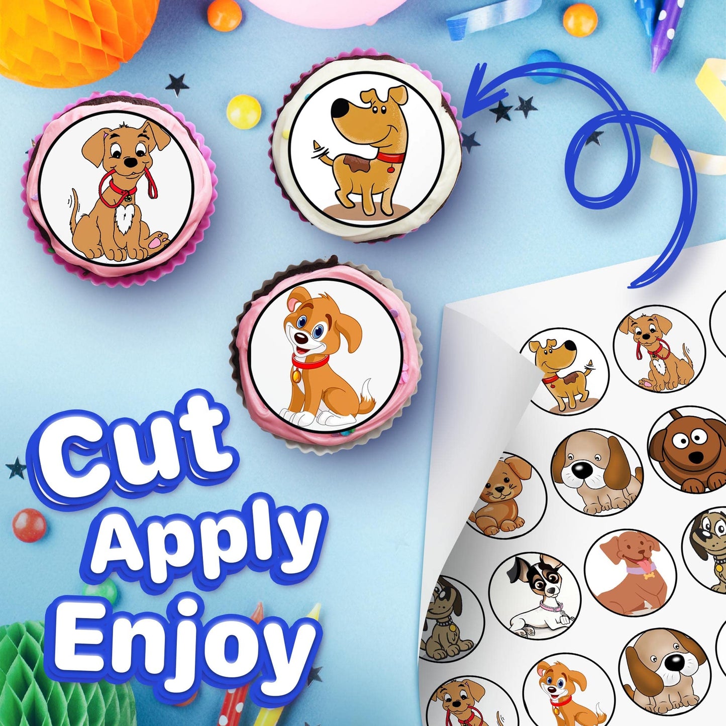 30x Wafer Paper Animal-Dog Edible Cupcake Topper