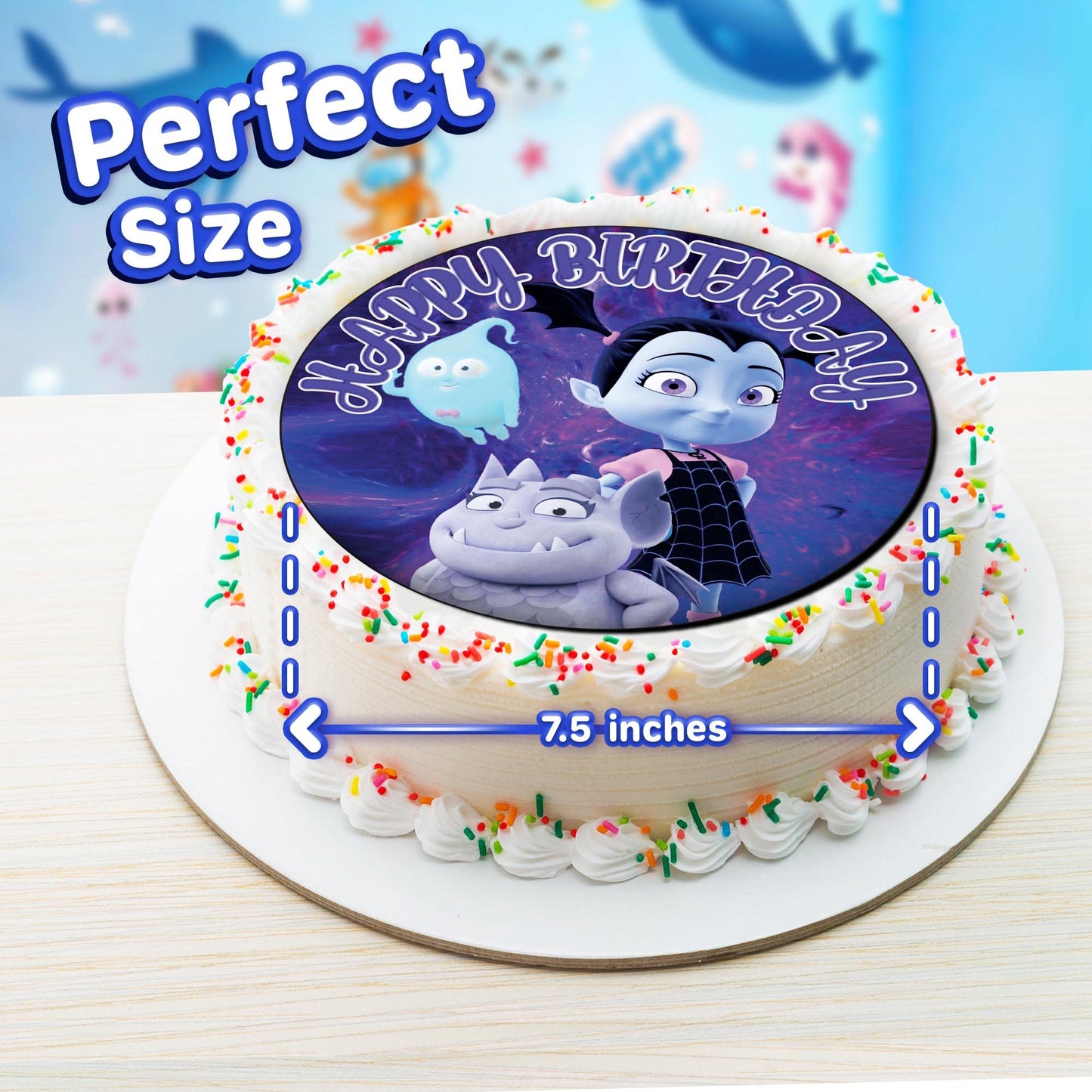 7.5 Inch Vampirina Cake Topper – Round Edible Birthday Cake Decorations, Happy Birthday Cake