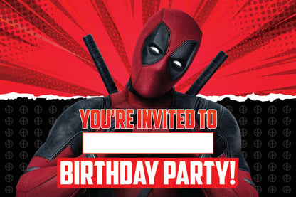 Set of 20 Deadpool Birthday Invitation Cards & Envelopes