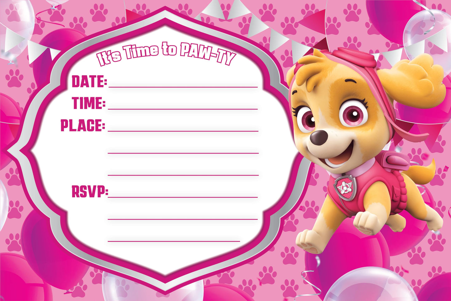 Set of 30 Paw patrol Birthday Invitation Cards & Envelopes