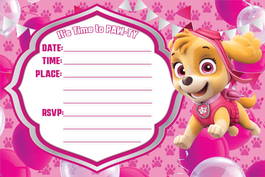 Set of 30 Paw patrol Birthday Invitation Cards