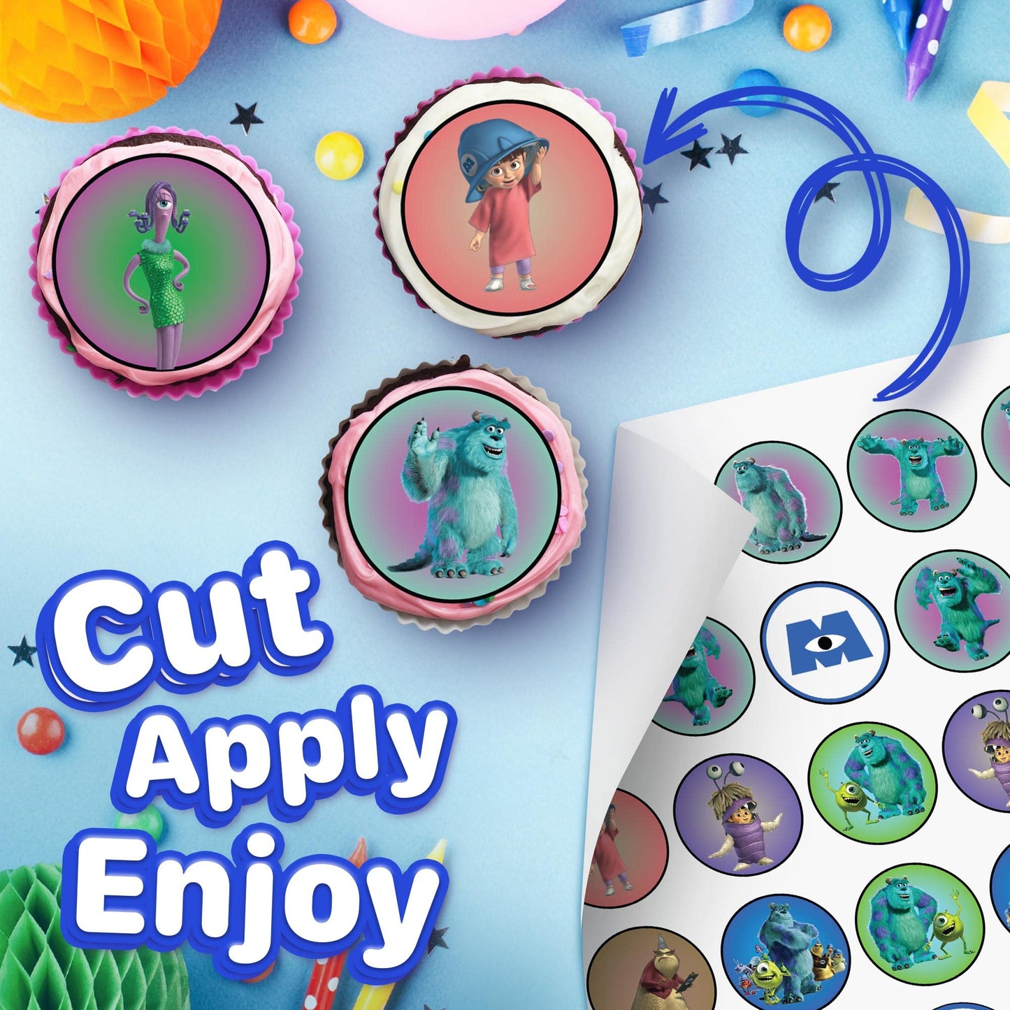 30x Wafer Paper Monster inc Edible Cupcake Topper