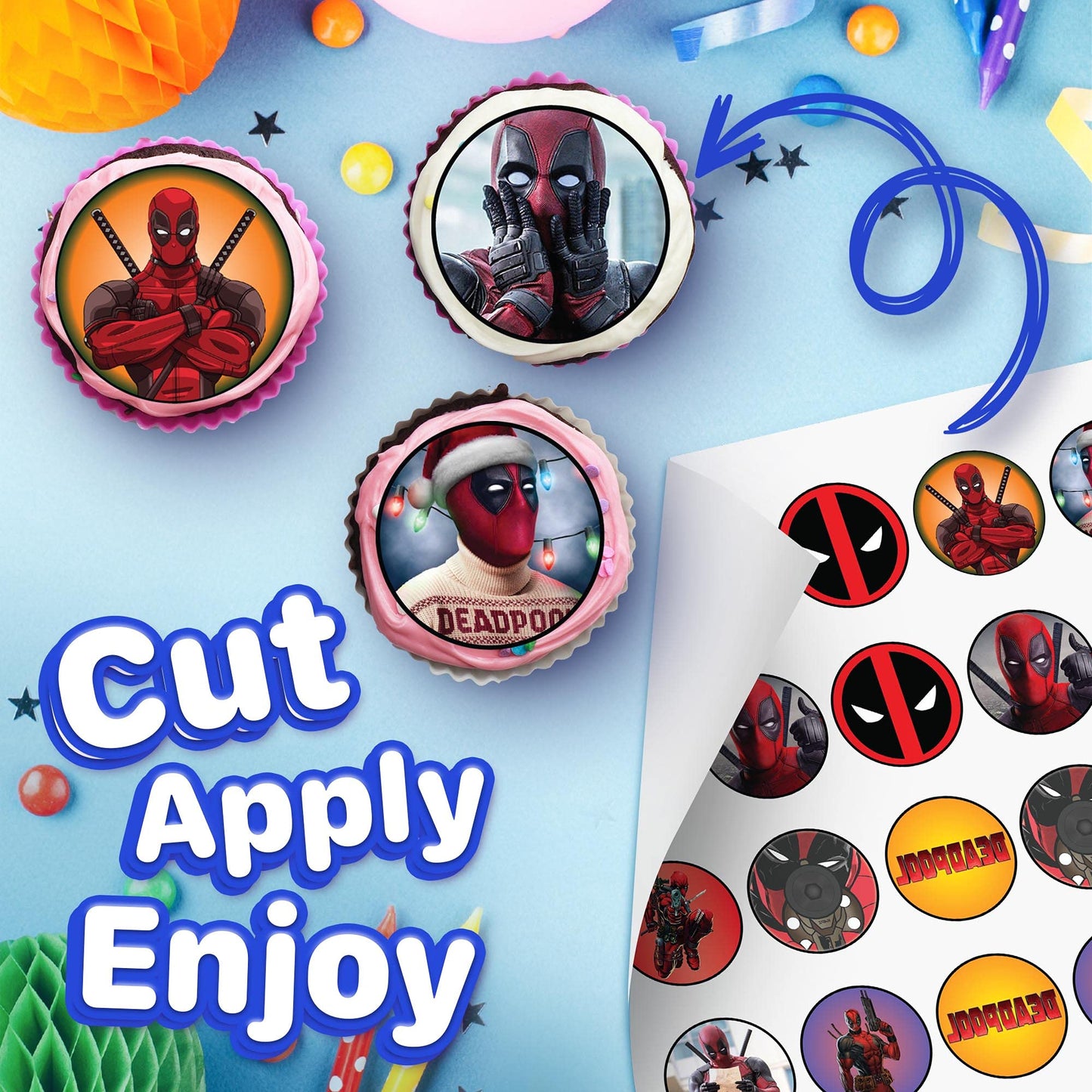 30x Wafer Paper deadpool Edible Cupcake Topper