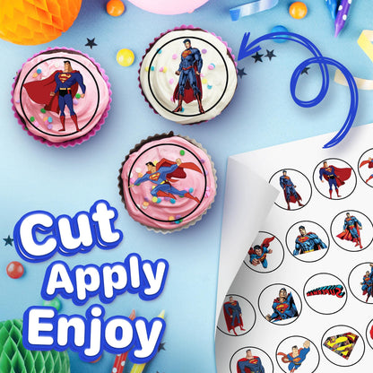 30x Wafer Paper Super Man Edible Cupcake Topper