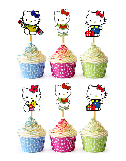 24x Cute Cat Cupcake Toppers – Durable Picks Happy Birthday Décor, Cupcake Decorations for Kids' Birthdays