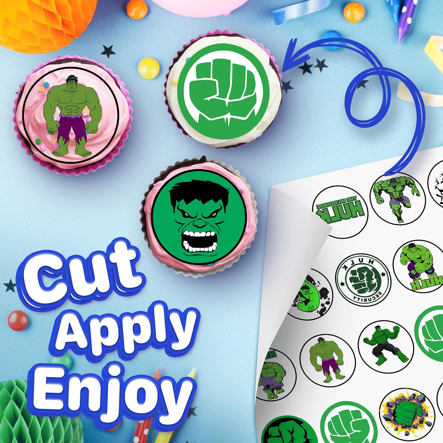 30x Wafer Paper Hulk Edible Cupcake Topper