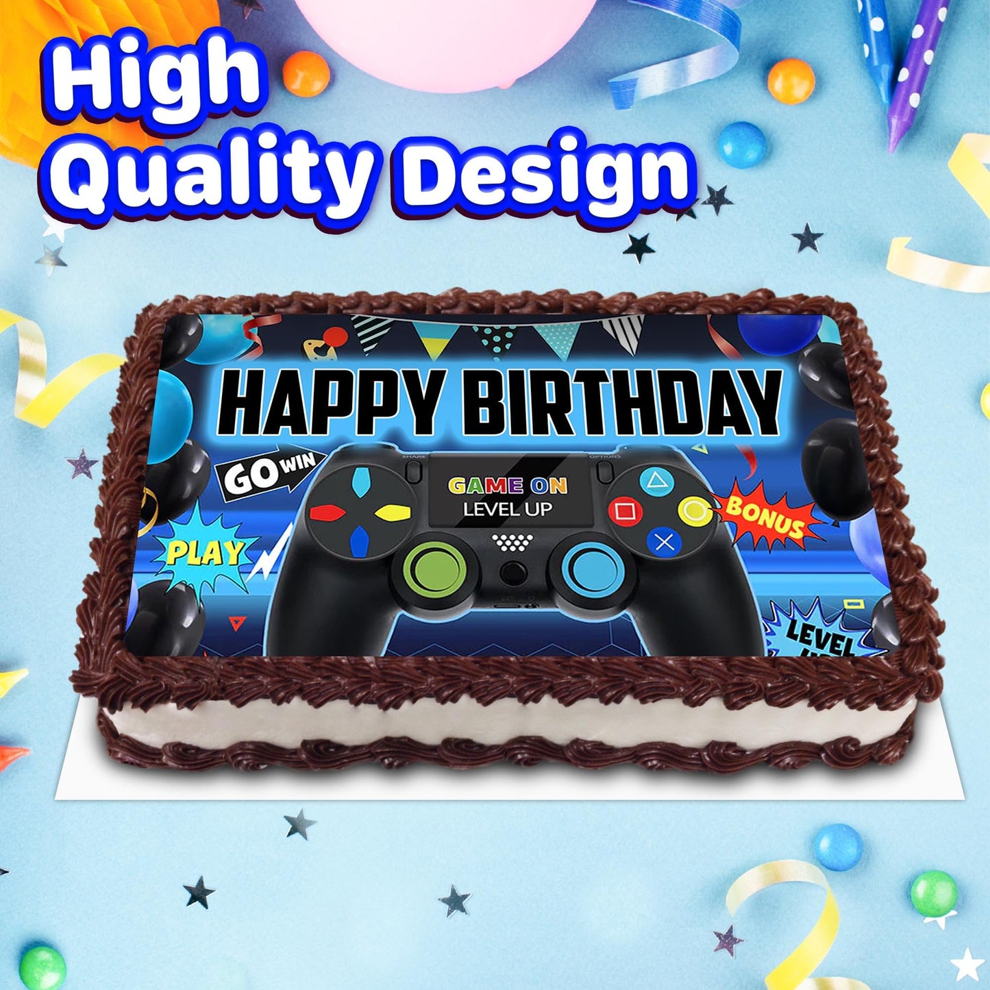 8.3 x 11.7 Inch Edible Square Cake Toppers Gamer