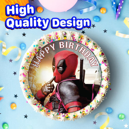 7.5 Inch Edible Cake Toppers – Red and Black Masked Themed Birthday Party Collection of Edible Cake Decorations