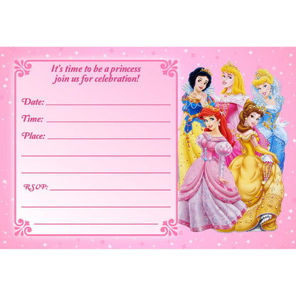 Set of 20 Princess Birthday Invitation Cards & Envelopes