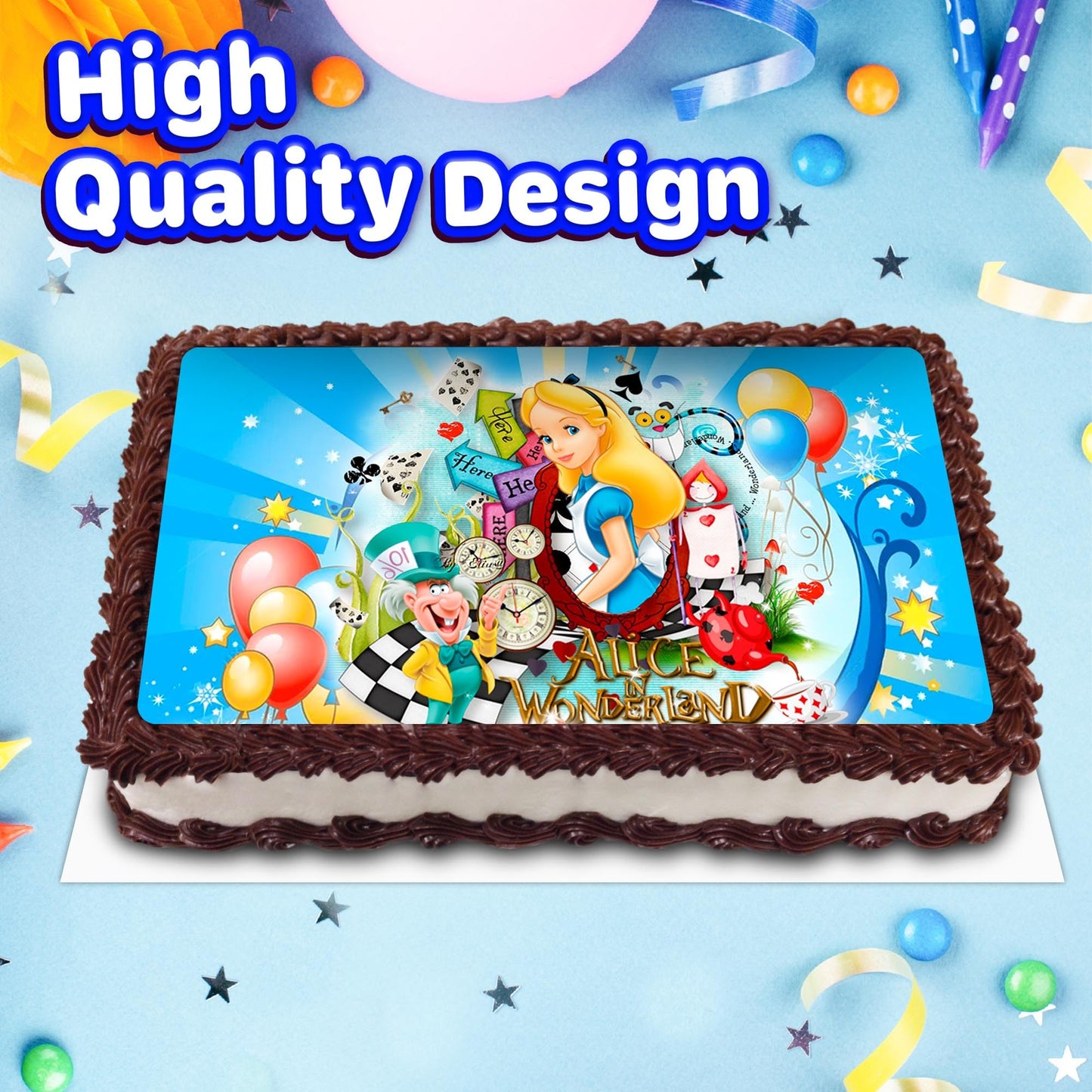 8.3 x 11.7 Inch Edible Square Cake Toppers Alice in Wonderland