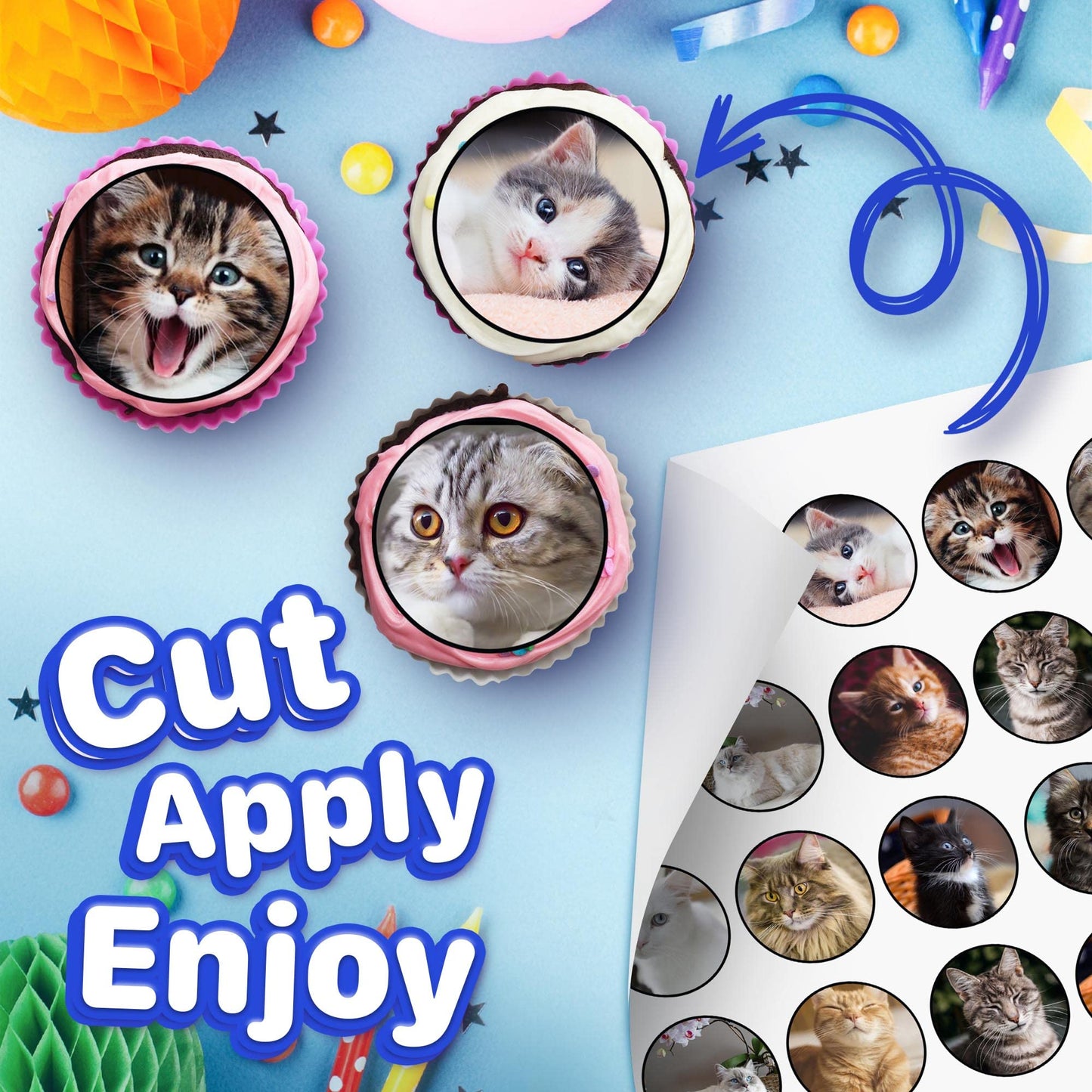 30x Wafer Paper Animal-Cats Edible Cupcake Topper