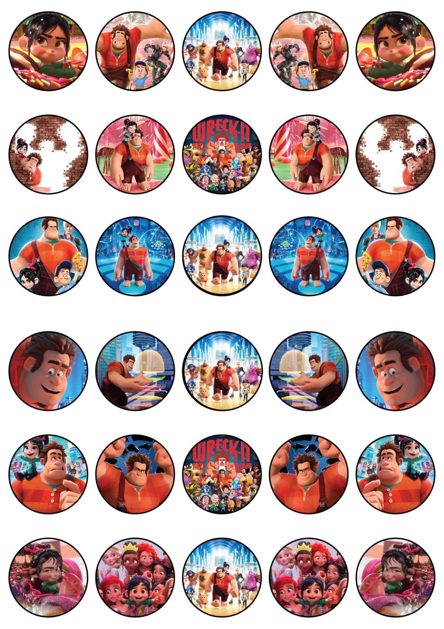 30x Wafer Paper Wreck It Ralph Edible Cupcake Topper